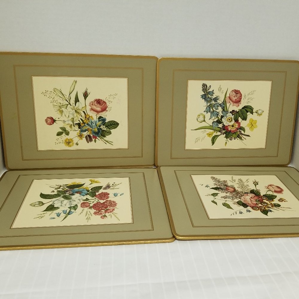 Vintage Pimpernel Placemats Set Of Four Floral Pattern-Used In Box-Cork Backing